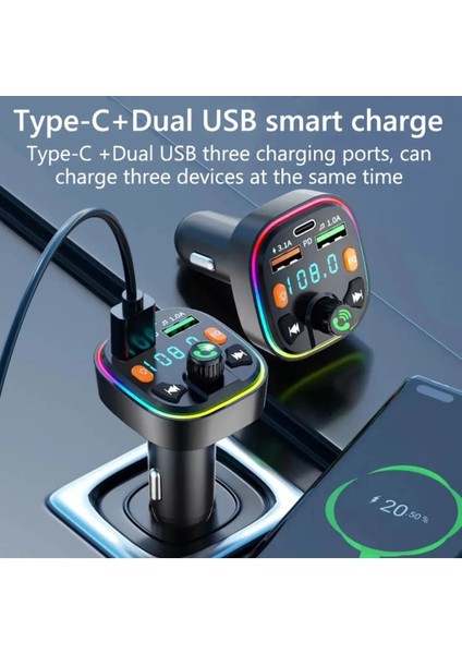 Bluetooth Araç Kiti Araç Fm Transmitter USB Type-C Sd Kart Mp3 Pd Flash Için Uygun Çakmaklık Girişl