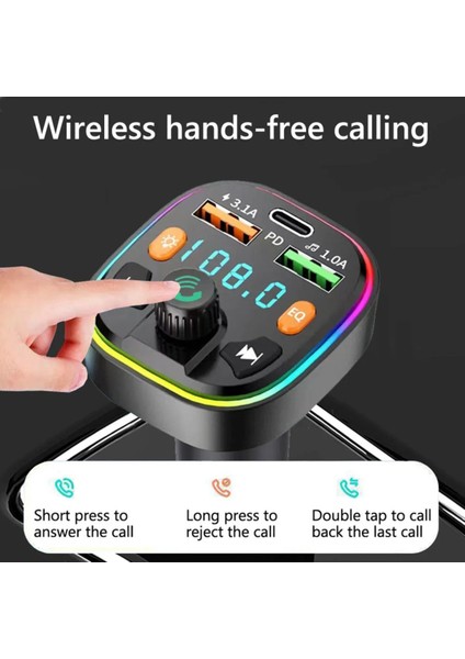 Bluetooth Araç Kiti Araç Fm Transmitter USB Type-C Sd Kart Mp3 Pd Flash Için Uygun Çakmaklık Girişl