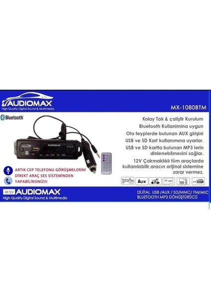 USB Aux Bluetooth Tf Kart Çevirici Modül Aux Girişi ve 12 Volt Olan Tüm Cihazlara Uyumludur
