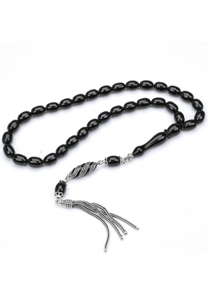 Oltu Taşı Beyzi Kesim Gümüş Püsküllü Oltu Taşı Tespih modelleri