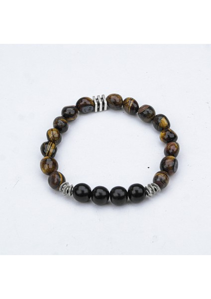 Oltu ve Kaplan Gözü Taşı Misina Lastikli Bileklik