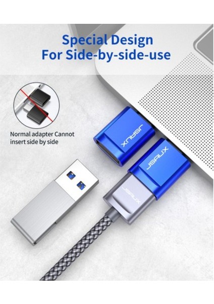 Usb-C To USB 3.0 Adaptörü Ergonomik Otg Hub Hızlı Dönüştürücü Çevirici Adaptör 2 Adet Set