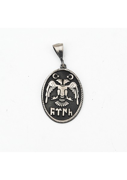 Çift Başlı Kartal İki Yüzü Desenli Gümüş Model Erkek Kolye