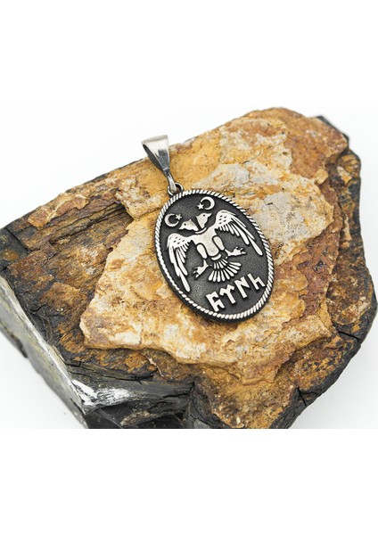 Çift Başlı Kartal İki Yüzü Desenli Gümüş Model Erkek Kolye modelleri