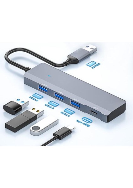 4in1 Usb3.0 Hub Type-C Dönüştürücü Çoğaltıcı USB To Typce Dönüştürücü USB Çoğaltıcı Adaptör