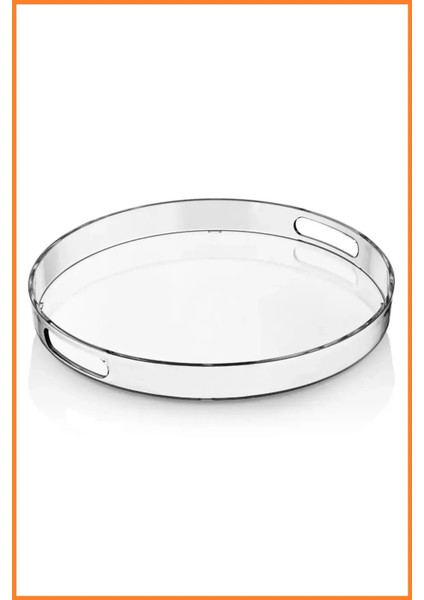 Yuvarlak Dekoratif Sunumluk Pleksi Tepsi, Şeffaf Ikramlık Tepsi, Servis Düzenleyici Organizer Tepsi, Çap 27CM