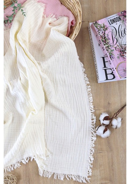 Kız Erkek Bebek Krem 4 Katlı Püsküllü Müslin Kundak Battaniye 110 cm STL6956 fırsatları