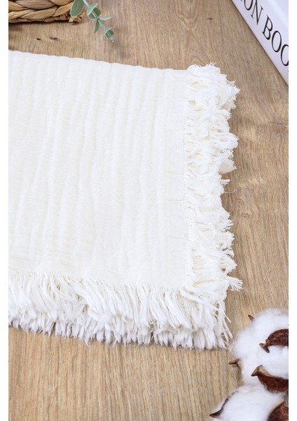 Kız Erkek Bebek Krem 4 Katlı Püsküllü Müslin Kundak Battaniye 110 cm STL6956 indirimleri