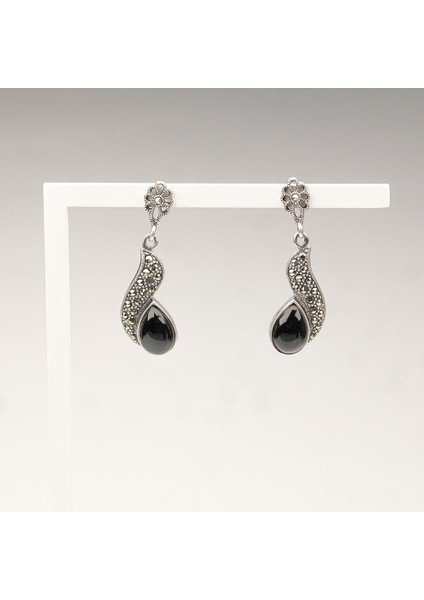 Markazit Taşlı Gümüş Damla Oltu Taşlı Küpe fiyatları