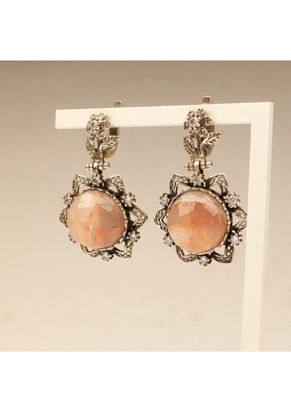 Akik Taşlı Gümüş Küpe