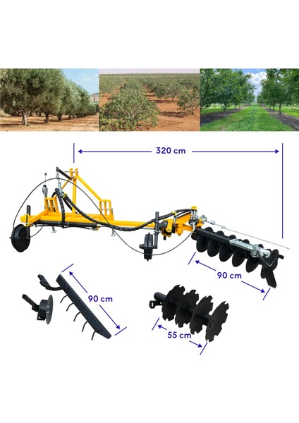 Extra Klasik Dikim Bahçe Zeytinlik Fıstık Için Duyargalı Çapa Makinesi 3 Ataşmanlı Set