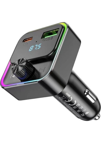 Dijital Göstergeli Kablosuz Araç Içi Fm Transmitter + USB-PD30W Hızlı Şarj Aleti Uyumlu