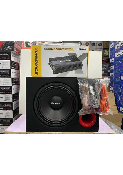 SX-RT12 1500WAT 30 cm Subwoofer Bas Kabinli SX-2850.4 3000W 4kanal Amfi Kablo Takımı