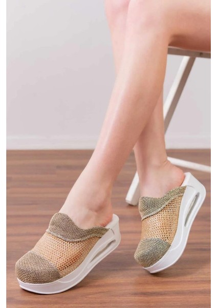 Tasarım Altın Fileli Air Max Kadın Ortopedik ve Anatomik Doktor Hemşire Güzellik Merkezi Sabo Terlik