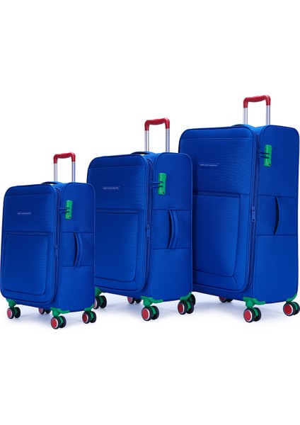 Benetton 3'lü Valiz Seti Lüx Kumaş Valiz Mavi Bnt2800