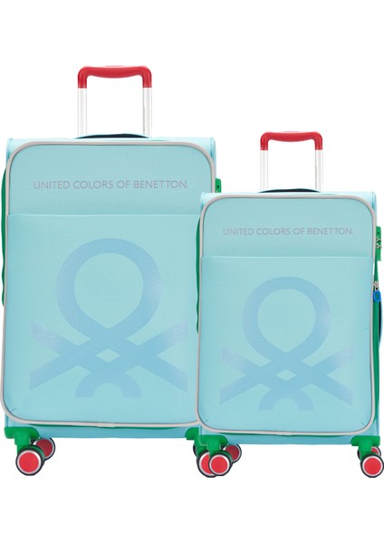 Benetton 2'li Valiz Seti Orta Ve Kabin Boy Lüx Kumaş Valiz Aqua Bnt2200