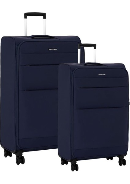 2'li Valiz Seti Büyük Ve Orta Boy Lüx Kumaş Valiz Lacivert 04pc4200