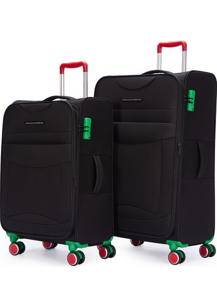 Benetton 2'li Valiz Seti Büyük Ve Orta Boy Lüx Kumaş Valiz Siyah Bnt2800