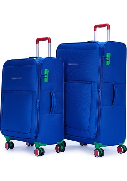 Benetton 2'li Valiz Seti Orta Ve Kabin Boy Lüx Kumaş Valiz Mavi Bnt2800