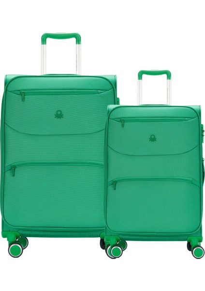 Benetton 2'li Valiz Seti Büyük Ve Orta Boy Lüx Kumaş Valiz Yeşil Bnt2400