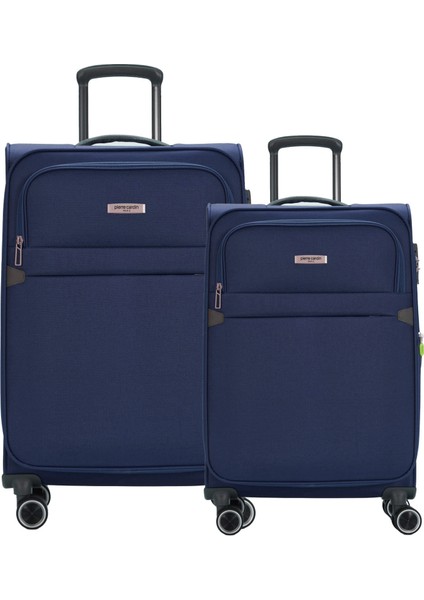 2'li Valiz Seti Orta Ve Kabin Boy Lüx Kumaş Valiz Lacivert 04pc6000
