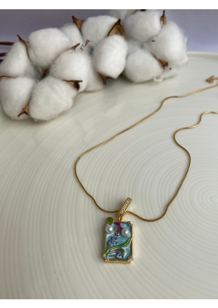 Tuval Dikdörtgen Tasarım Çelik Kolye