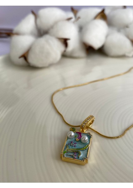 Tuval Dikdörtgen Tasarım Çelik Kolye fiyatları