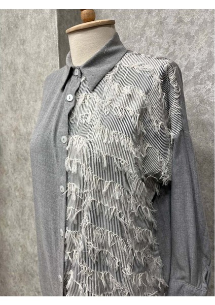 25Y5143 Tunik Gömlek Ön Püskül Detay - Rumella - 25Y5143 - Gri - Standart