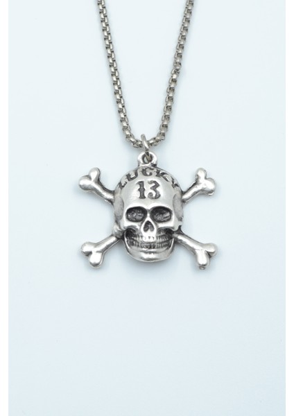 Lucky 13 Kuru Kafa Gümüş Kaplama Örme Zincir Kolye
