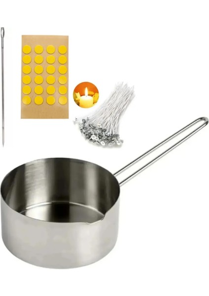 Mum Seti Mum Eritme Kabı 750 ml Fitil Delme Aparatı Hazır Mum Fitili Tutacağı 20LI Mum Etiketi