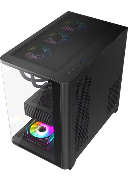 Ocean Curved Pro Siyah 7x Argb Fan USB 3.0 750W 80+ Atx Gaming Atx Bilgisayar Kasası Siyah