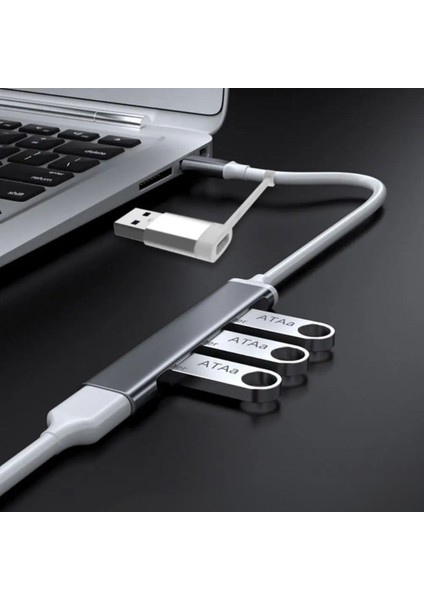 ® 4 Port'lu Bağlantı Istasyonu Ultra Ince USB Bölücü Type-C Tipi Çoklu Arayüz Adaptörü Multi USB Çoklayıcı