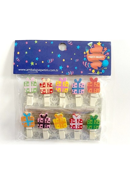 Party Marty Ahşap Mandal Hediye Paketi Figürlü 3,5 cm 10LU - 4 Paket
