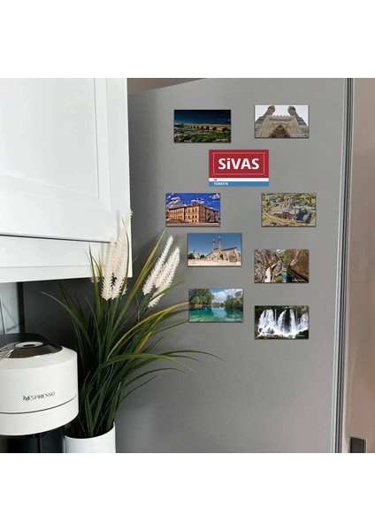 Sivas Magnet Koleksiyonu: Anadolu'nun Tarihi ve Kültürel Kalbi, 9 Fotoğraflı Parçayla Buzdolabınızda (9x6 cm Ölçülerinde Özel Tasarım) modelleri