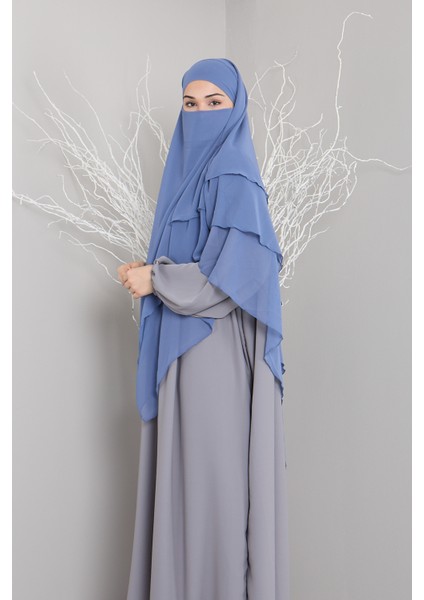 3 Katlı Sufle Khimar Hijap Tesettür Hazır Şal