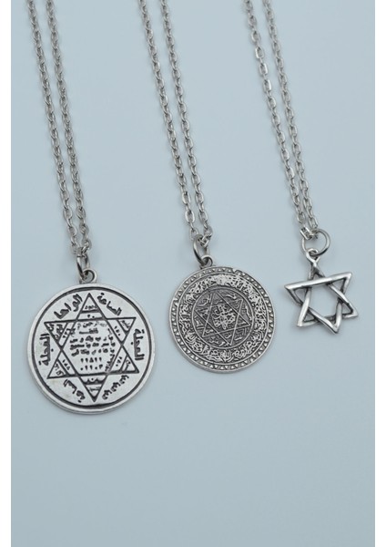 3'lü Hz. Süleyman Mührü Gümüş Kaplama Kolye Seti