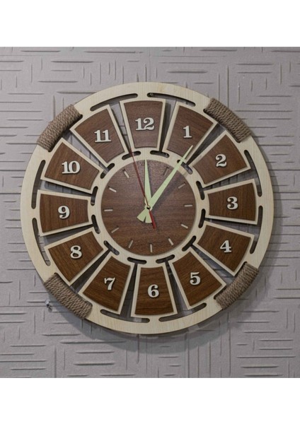 Fosforlu Ahşap Analog Duvar Saati Akça Renk (Gece Parlayan)