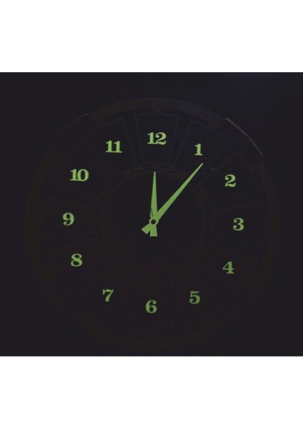 Fosforlu Ahşap Analog Duvar Saati Akça Renk (Gece Parlayan)