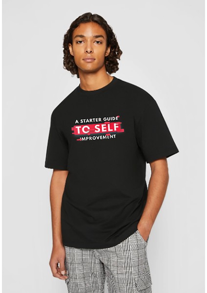 Kısa Kollu Tişört Unisex Erkek Kadın Baskılı Oversize Text T-Shirt