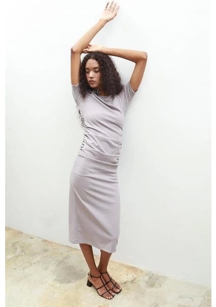 Fancy Büzgülü Midi Elbise 2695-8