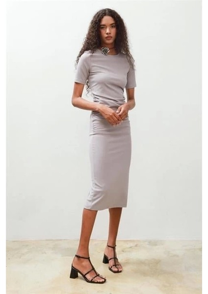 Fancy Büzgülü Midi Elbise 2695-8