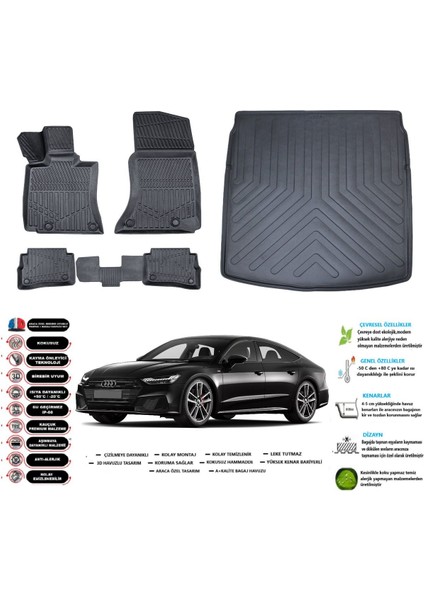 A7 2019 Model Esnek Bagaj Havuzu Araca Özel Siyah Paspas Takımı