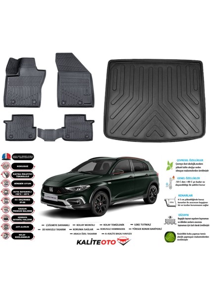 Egea Cross 2022 Uyumlu Model Tamir Kitli Esnek Bagaj Havuzu Araca Özel Siyah Kokusuz Paspas