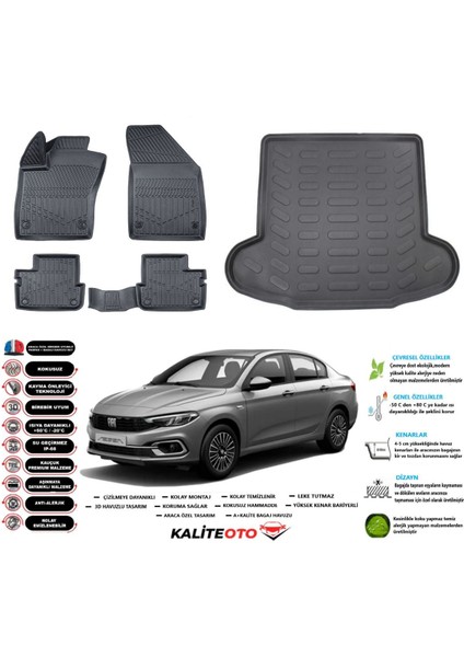 Egea Sedan 2015 Model Esnek Bagaj Havuzu Araca Özel Siyah Paspas Takımı