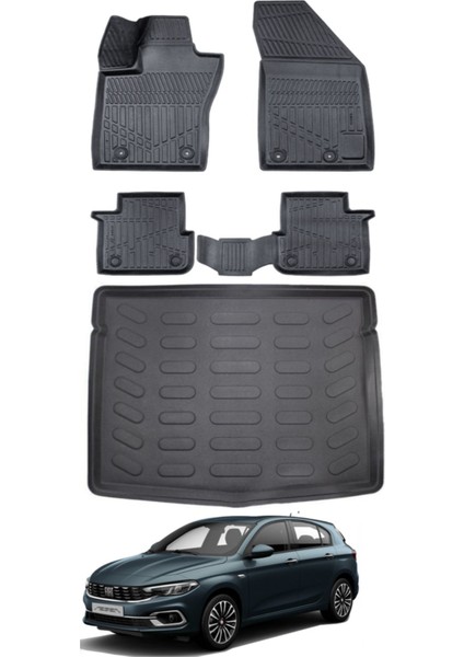 Egea Hatchback 2021 Model Stepneli Bagaj Havuzu Araca Özel Siyah Paspas Takımı