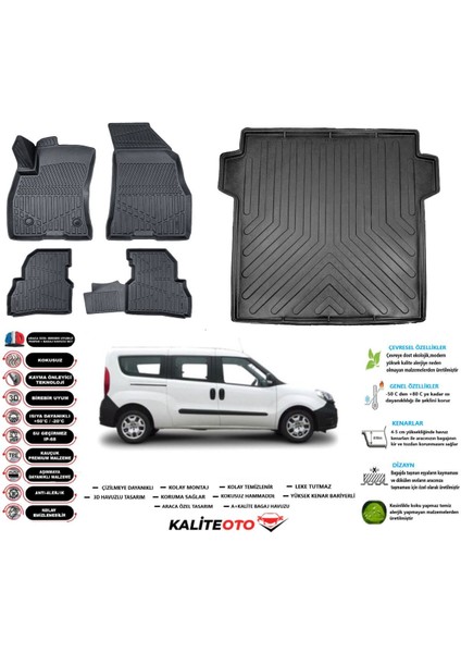 Doblo Maxi 2010 Model Esnek Bagaj Havuzu Araca Özel Siyah Paspas Takımı