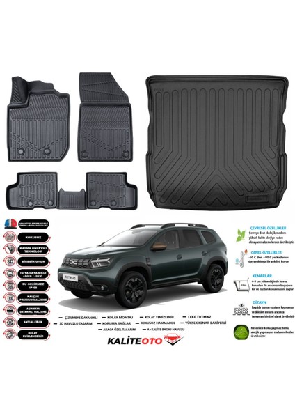 Duster 4x4 2024 Model Esnek Bagaj Havuzu Araca Özel Siyah Paspas Takımı