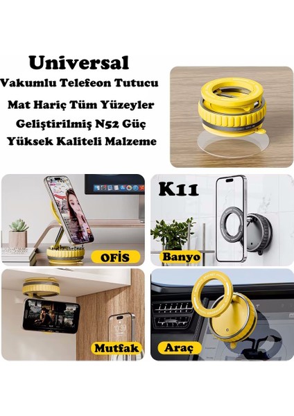 l Vakumlu Telefon Tutucu 360° Oynar Başlıklı Sökülebilir Mıknatıslı Araç Içi Tutucu - K11 indirimleri