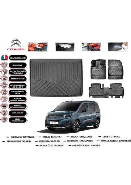 Berlingo Seperatörlü 2020 Model Bagaj Havuzu Araca Özel Paspas Takımı Prrox