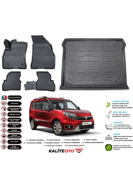 Doblo 2010 Model Esnek Bagaj Havuzu Araca Özel Siyah Paspas Takımı